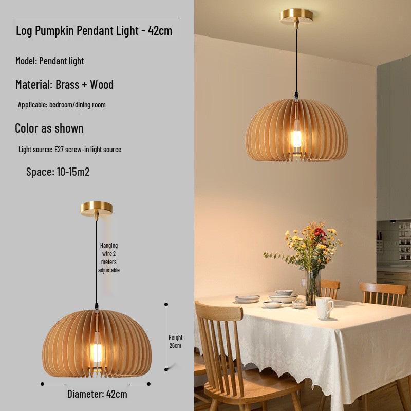 Vintage Japanese Retro Wood Art Pendant Light for Restaurant, B&B, Study, Bedroom - "Chuko Pumpkin Lamp"
