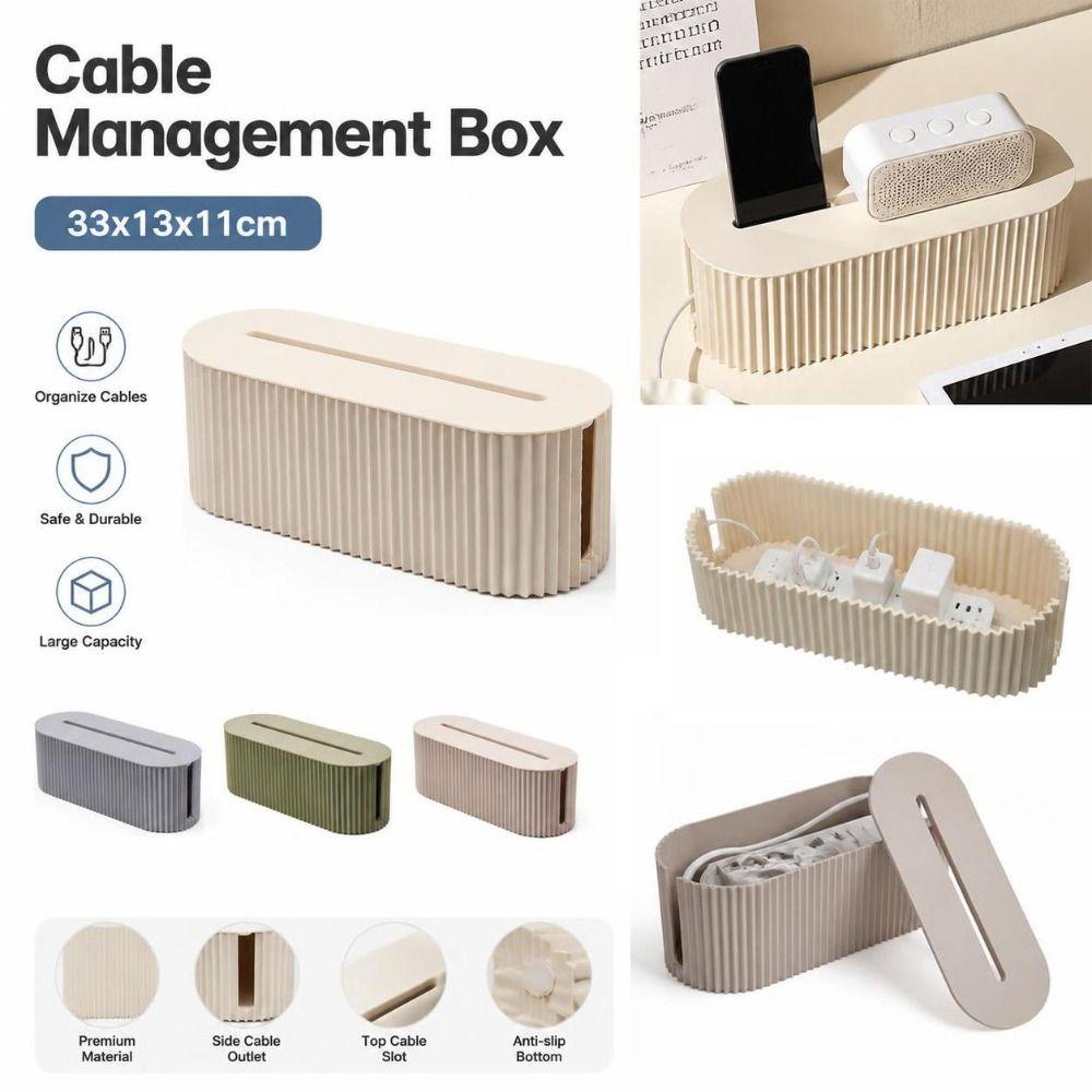 Removable Lid Cable Management Box Waterproof Cable Storage Box Phone Stand Slot Desk Organization
