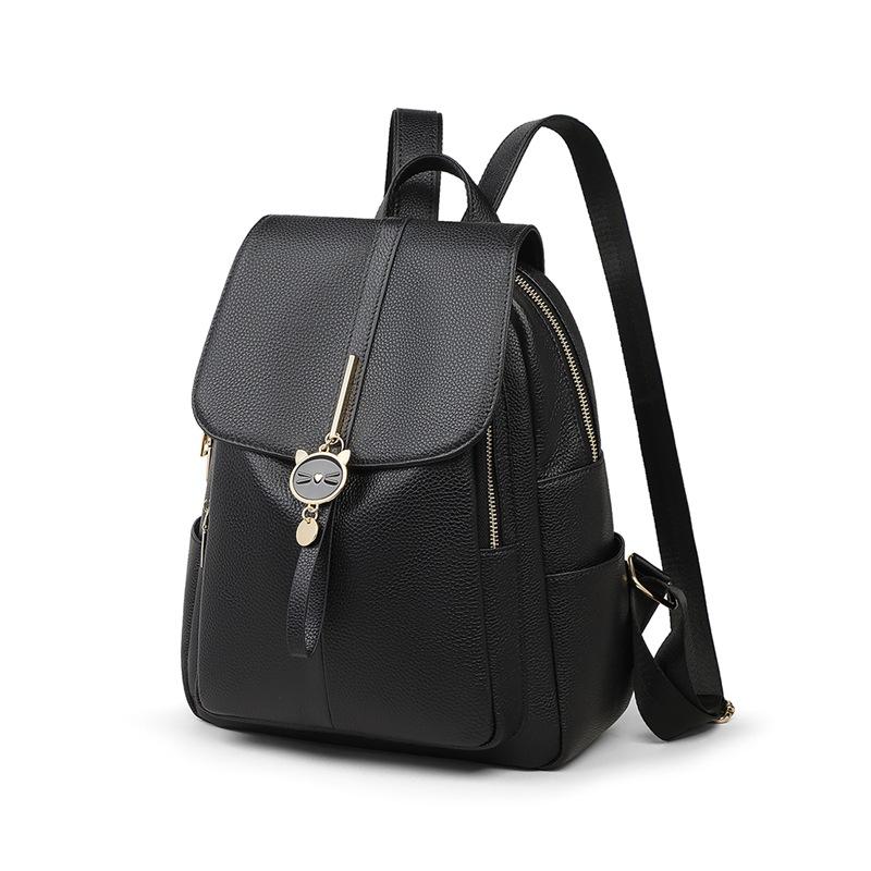 Backpack for Women 2025 Autumn Winter New Fashion Genuine Leather School Bag Black（YUYULA）