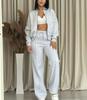 Europe, America, Cross-border, Women's Clothing 2025 New Fashion Casual Suit Solid Color Long-sleeved Sweater Zipper Trousers Two-piece Set