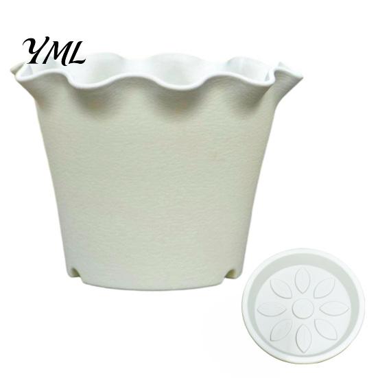 Functional Plant Containers for Study Large Flower Pots with Drainage Holes And Tray Saucers, Ruffled Edge Planter Anti-slip Indoor Outdoor