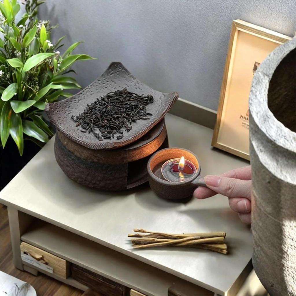 Conjunto Aquecedor de Fogão de Chá Cerâmico, Queimador de Aromaterapia, Aquecedor de Cera para Velas Cerâmico Feito à Mão com Suporte para Velas de Chá, Para Casa e Hotel