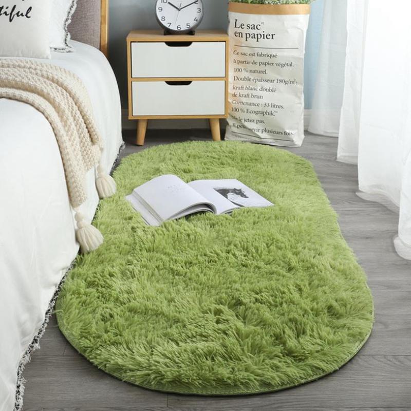 Oval Soft Silkly Plush Carpet Modern Home Decor Living Room Sofa Coffee Table Floor Rug Girl Bedroom Foot Mat Balcony Cushion