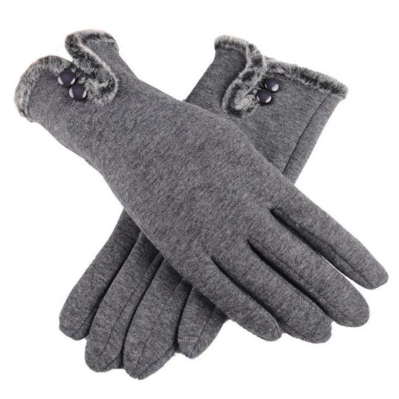 Women Plush Button Double Layer Cotton Touch Screen Driving Gloves Winter Cashmere Thicken Full Finger Cycling Warm Mittens
