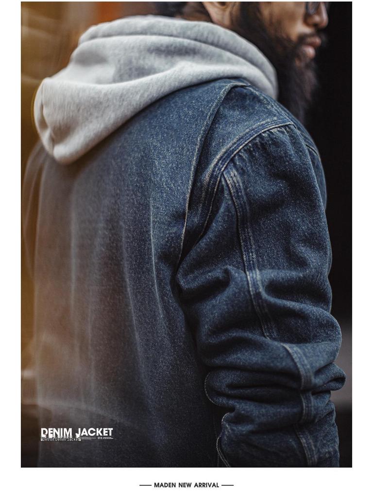 Men's American Retro Denim Detroit Jacket: Washed & Distressed Casual Lapel for Spring