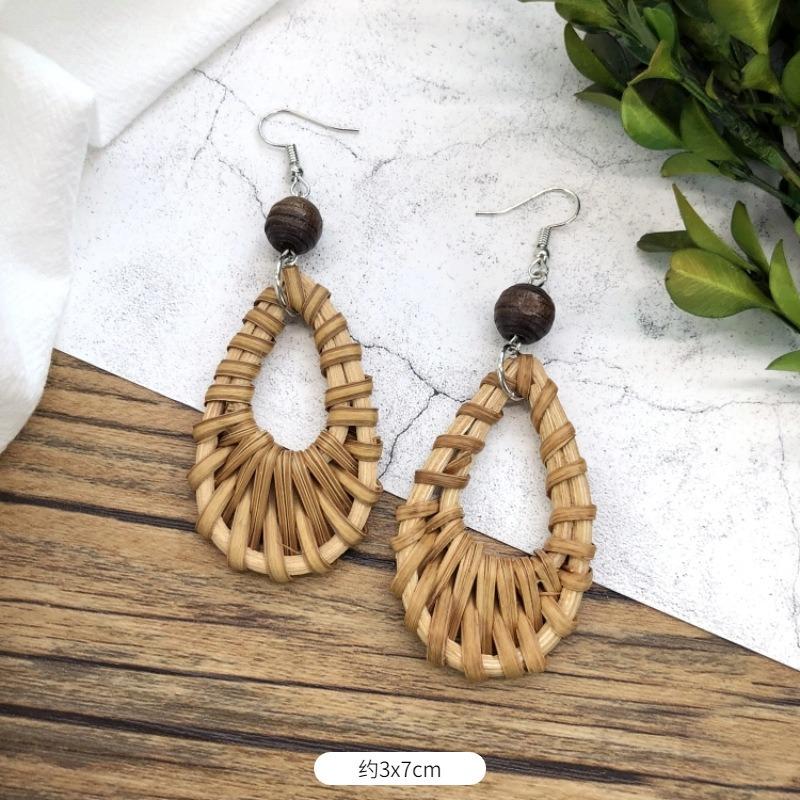 Vintage grass rattan woven handmade earrings bohemian vacation style stud earrings women's summer ear jewelry