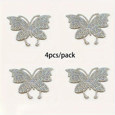 4 stuks Glanzende Strass Vlinder Versieringen - Opstrijkbare Kristallen Stickers voor Kleding Jeans Schoenen Tassen Hoeden Reparatie & DIY Decor