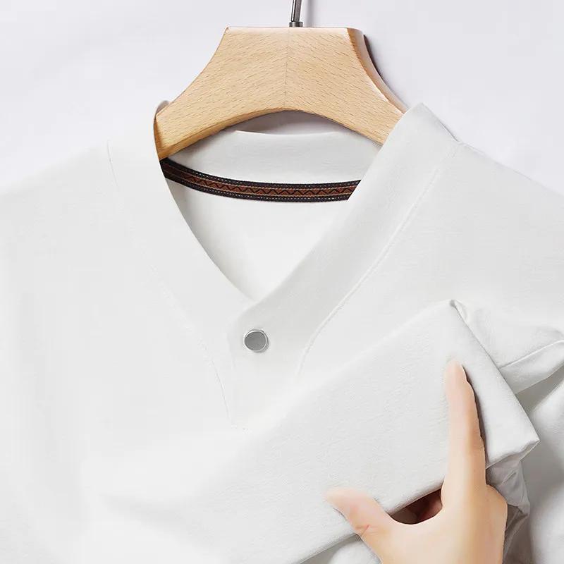 

2026 Korean Style Men s Casual and Fashionable One Button V-neck Solid Color Short Sleeved T-shirt Summer Versatile Top M белый