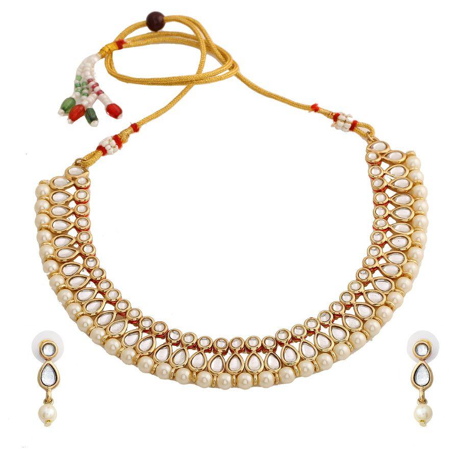 Estele Schmuckset mit vergoldeter Kundan- und Perlenkette für Damen/Mädchen