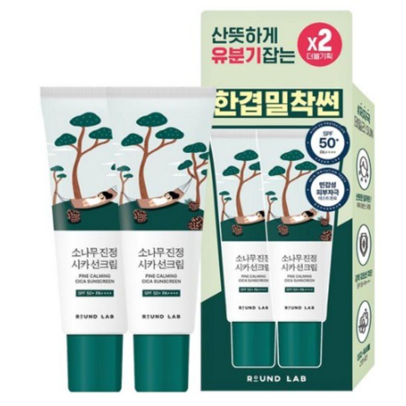 Round Lab Солнцезащитный крем с сосной и цика SPF50+ PA++++ 40 мл x 2 – Легкий успокаивающий солнцезащитный крем для чувствительной кожи