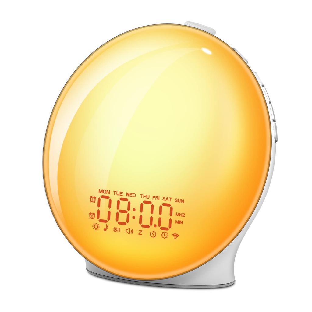 Alarm Clock with Bluetooth, Indirect Lighting for Breastfeeding, Relaxing Sleep, Rainbow RGB Light, Snooze Function, Sunrise and Sunset Simulation,