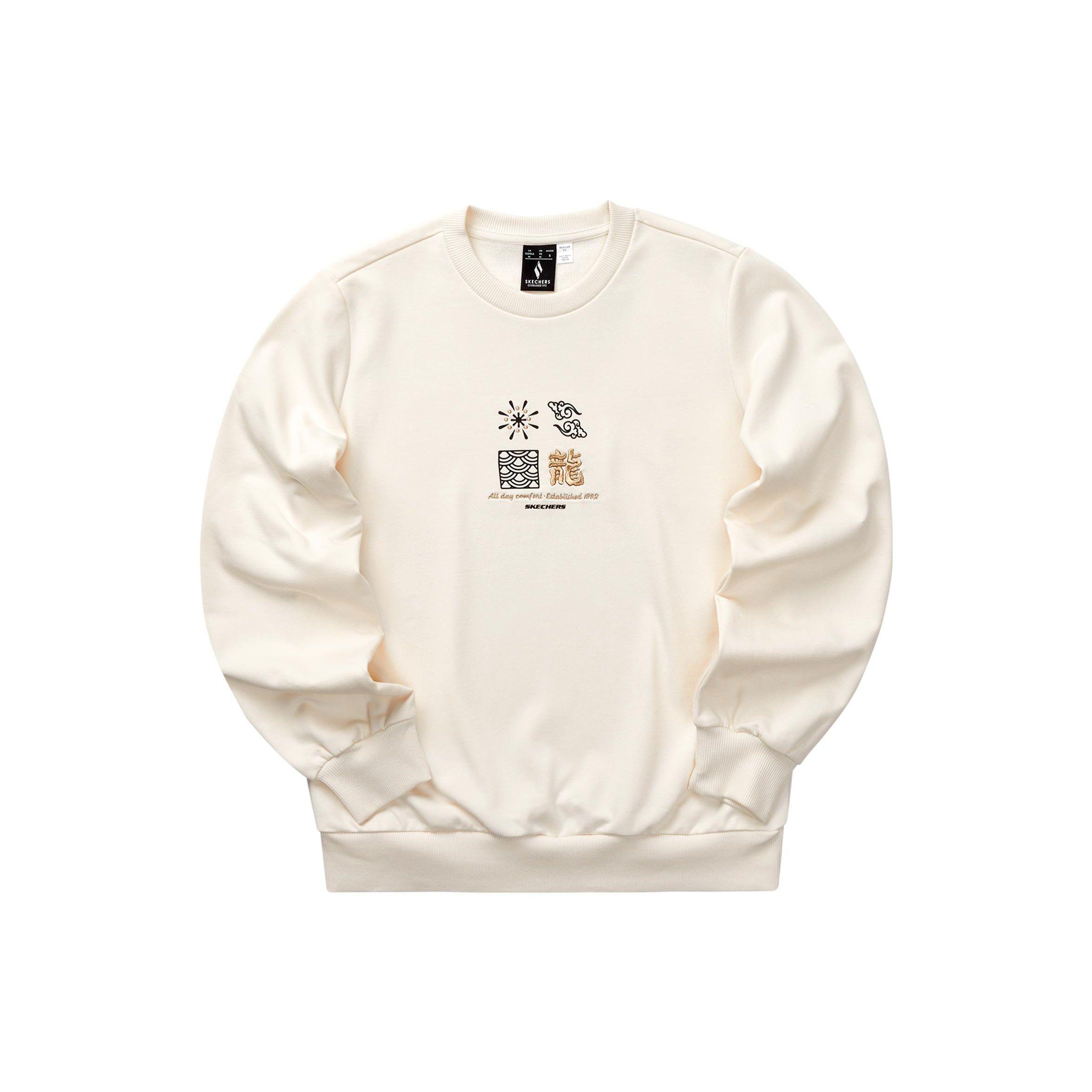 Skechers Cny New Year Series Knitted Pullover Loose Sweatshirt Women sweatshirt Cream Off-White L124W012-00NA S