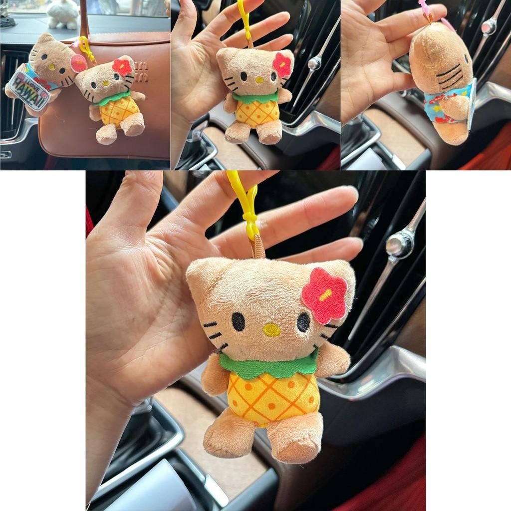 Adorable Kt Cat Plush Toy With Cartoon Pineapple Print Dress Mini Keychain Accessory