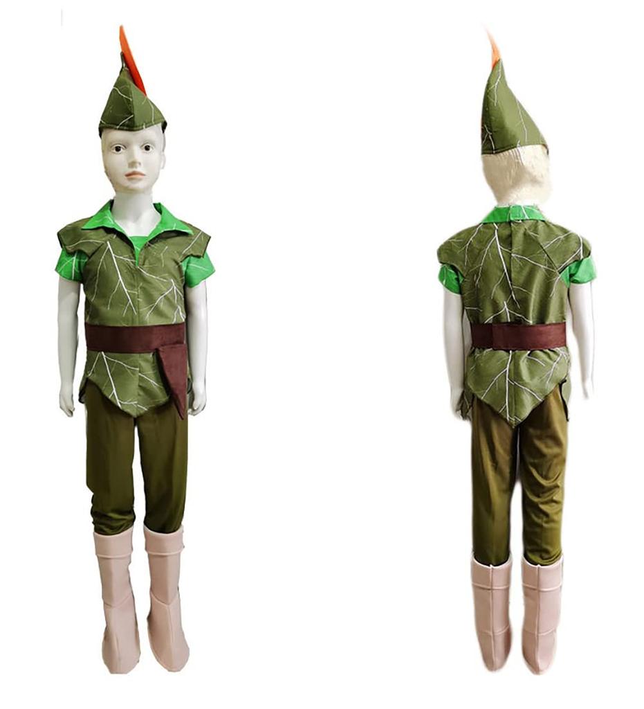 [SCLYX] Fantasy Boy Cosplay Costume 4-Piece Set for Boys - Cool and Cute Fantasy Boy Kids Costume, Green with Hat, Halloween Costume, Kids Costume, Bo