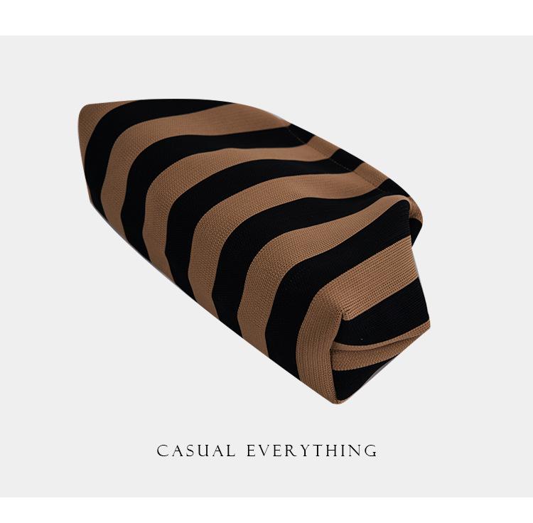 2025 Versatile Striped Knitted Handbag: Cloud Design, Large Capacity, Color Block, Daily Use.