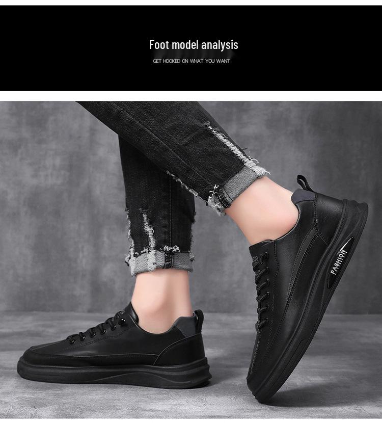 New Men's Autumn Breathable Waterproof Non-slip Black Leather Casual Sneakers