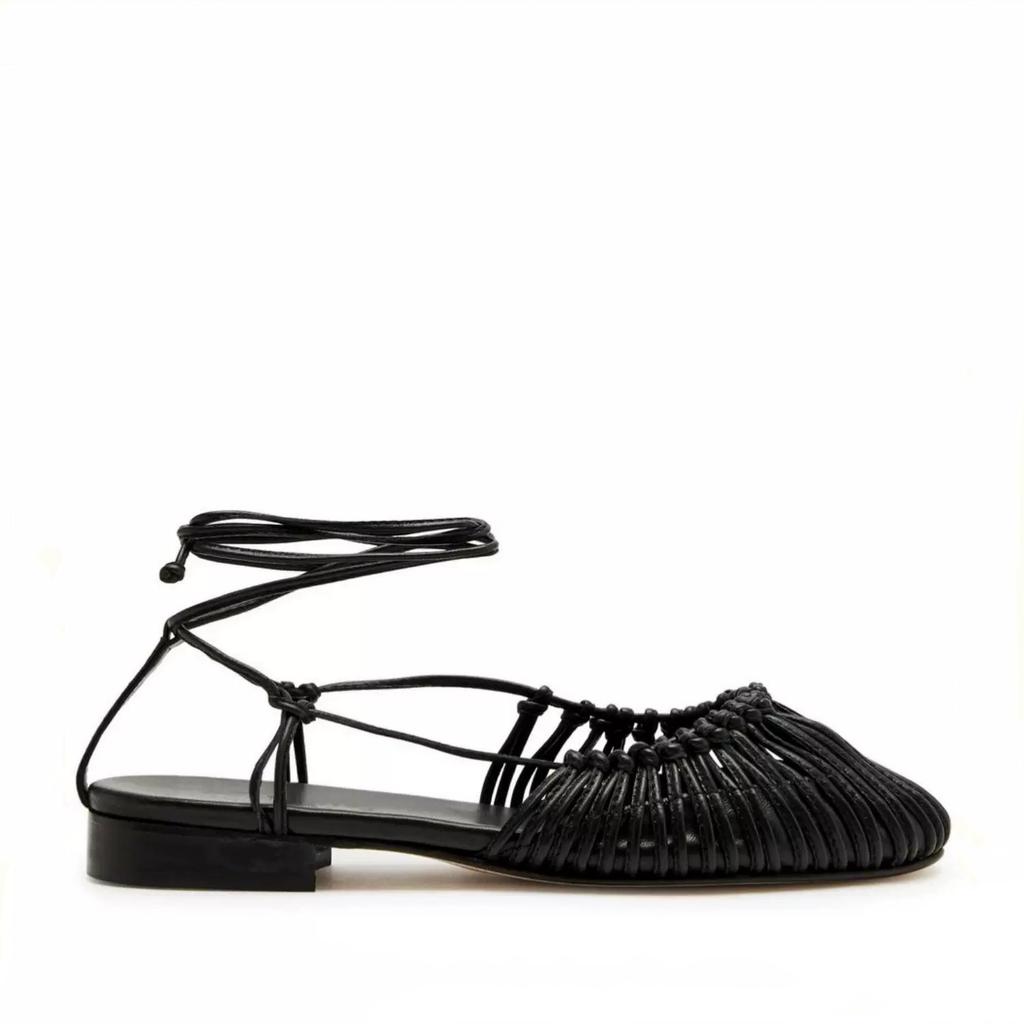 Sheepskin version~ niche hand-woven retro bag head sandals women's summer flat bottom anklet straps genuine leather Roman women's shoes