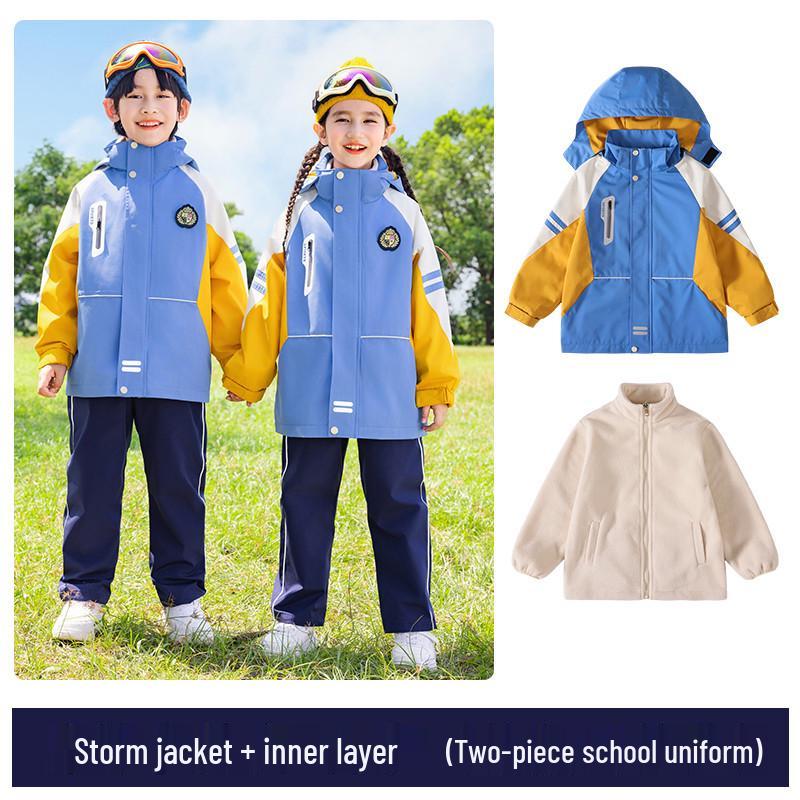Children’s School Uniform Windbreaker Set for Spring and Autumn - Three-Piece Outfit for Kindergarten and Primary School