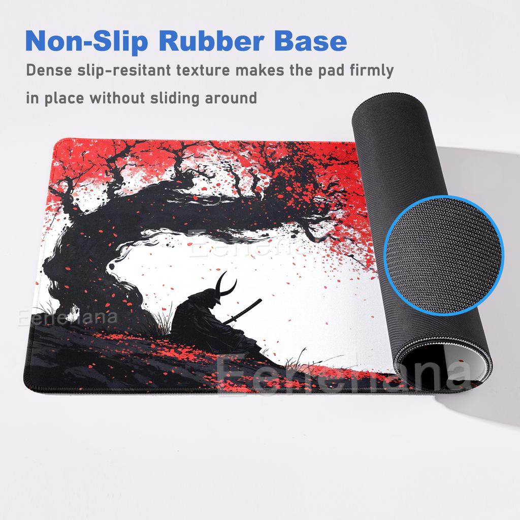 Sakura Samurai Schwarzes Mauspadd Tuschemalerei Kunst Tischmatte Gamer Gaming Laptop Teppich PC Büro Zubehör E-Sport Großes Mauspadd