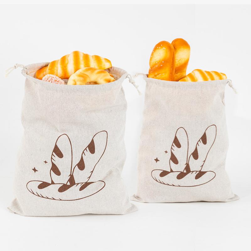 Leinen Brottasche Wiederverwendbare Baguette Baumwolle Kordelzug Aufbewahrungstasche Laib Selbstgemachtes Brot Frisch Ökologisch Freundlich Aufbewahrung Für Baguette
