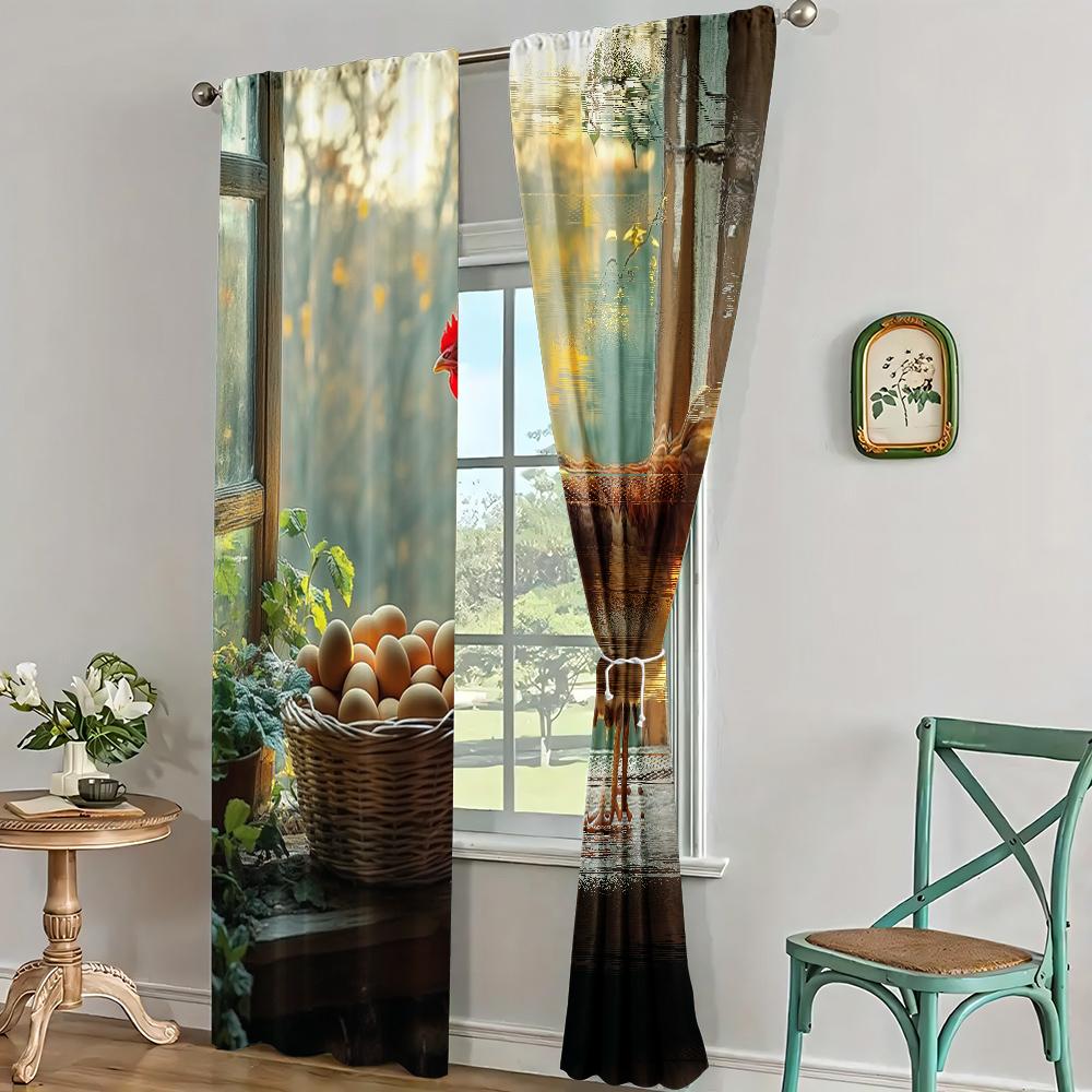 2pc,  Curtains Farmhouse Chicken Versatile Polyester Fabric,Without Electricity Festive Holiday Suitable for Room, Parties Decor