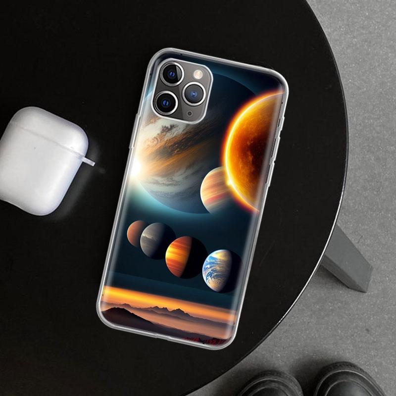 Earth Stars Space Phone Case Cover for iPhone 11 12 13 Mini 14 15 Plus 16 Pro Max 17 Air 7 8 + SE Art Customized Fundas 11 12 13