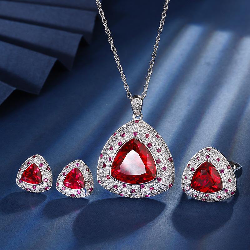 Jewelry Copper Bottom Gold-Plated Retro Simulation Red Corundum Fat Triangle Set Main 17 * 17-12 * 12