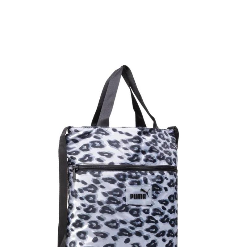 Puma Adjustable Strap Leopard Print Fabric Tote Shoulder Bag Unisex bags Black White 077926-02