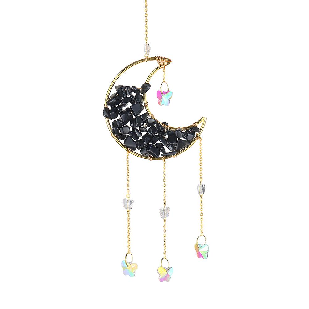 Metal Moon Crystal Frame Pendant  Hangable Window Accessories for Balcony