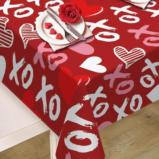 Yousheng Valentine's Day Tablecloth Love Heart Tablecloth Rectangular Square Romantic Table Cover for Anniversary Wedding Party Dining Table