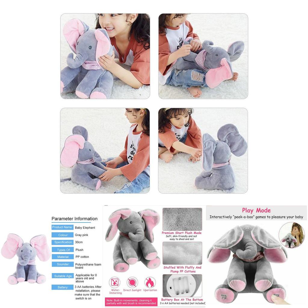 Adorable Peek-a-boo Elephant Singing Baby Plush Toy For Kids In Pink And Gray