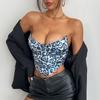 Cross-Border 2024 Amazon New Sexy Low-Cut Diamond Steel Ring Fishbone Short Lace Up Vest for Women