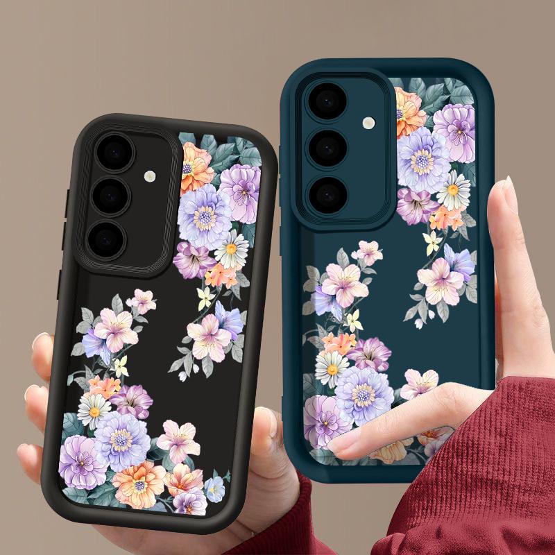 Colorful Floral Print Matte Soft Case For Samsung S25 Ultra S24 FE S23 S22 A16 A56 A36 A15 A55 A35 A54 A34 TPU Shockproof Lens Protection Phone Cover