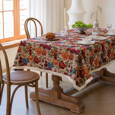 European Large Flower Cotton And Linen Fabric Tablecloth Dining Table Cloth Oil Painting Coffee Table Cloth Tablecloth Pastoral Small Floral