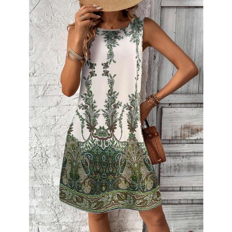 

Fashionable Summer Dress New Print Beautiful Casual Sleeveless Vest Women s Elegant Skirt Bohemian Resort Style Skirt S