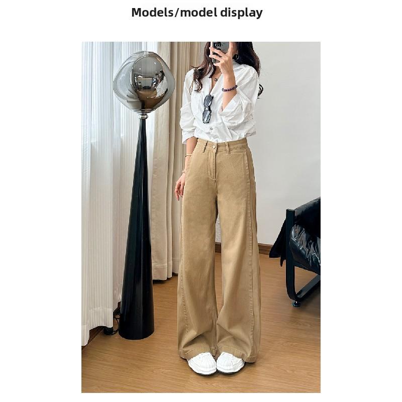 Women's Wide-leg Jeans, Denim Trousers, Korean-style High-waisted Khaki Pants