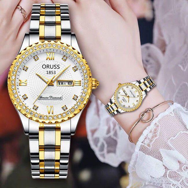Watch Women'S Fashion Versatile Calendar Luminous Diamond-Encrusted Fine Steel Belt Women'S Watch Student Watch