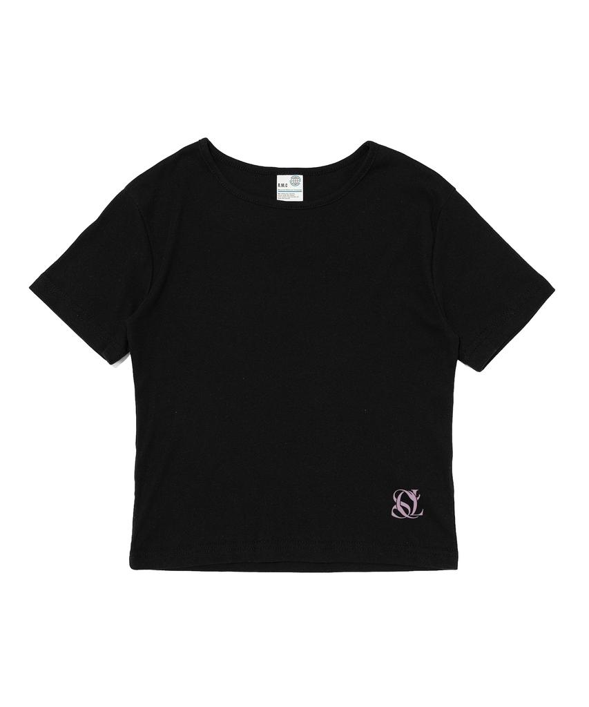 SEOUL APPAREL Side Seoul Logo Crop Short Sleeve T-Shirt (Black)
