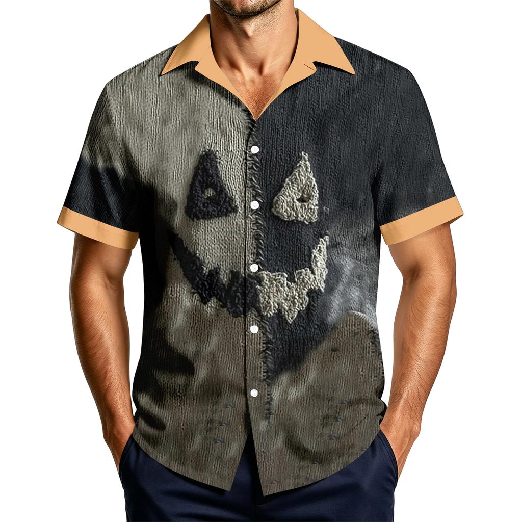 Men's Casual Short Sleeve Shirt with Halloween Print for Parties and Everyday Wear