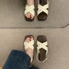Fashion Open Toe Comfort Shoes for Women Roman Sandals Breathable Cross 2025 Summer Peep Retro Gladiator New Square Girls Flat Scandals