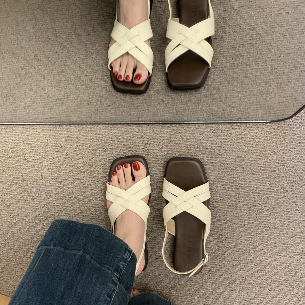 Fashion Open Toe Comfort Shoes for Women Roman Sandals Breathable Cross 2025 Summer Peep Retro Gladiator New Square Girls Flat Scandals