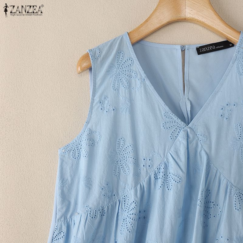 ZANZEA Damen Sommer Casual V-Ausschnitt Ärmellose Tanktops