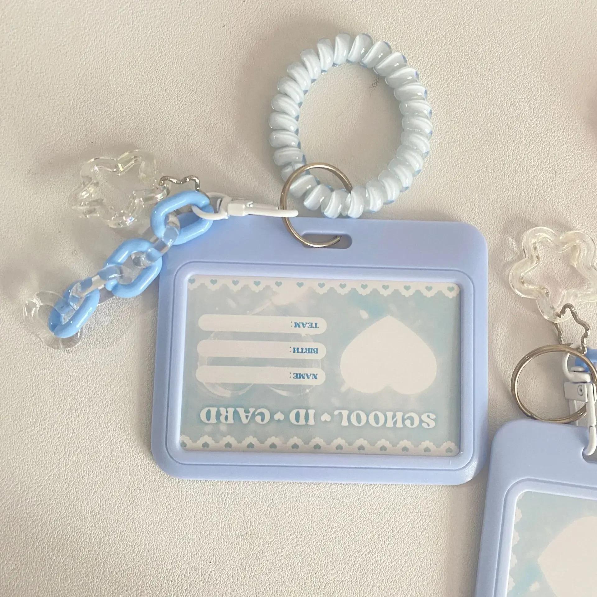 

Милый квадратный держатель для карт Kpop с бантом для девочки, брелок в форме сердца, держатель для айдола, студенческая карта кампуса, зажим для автобусной карты