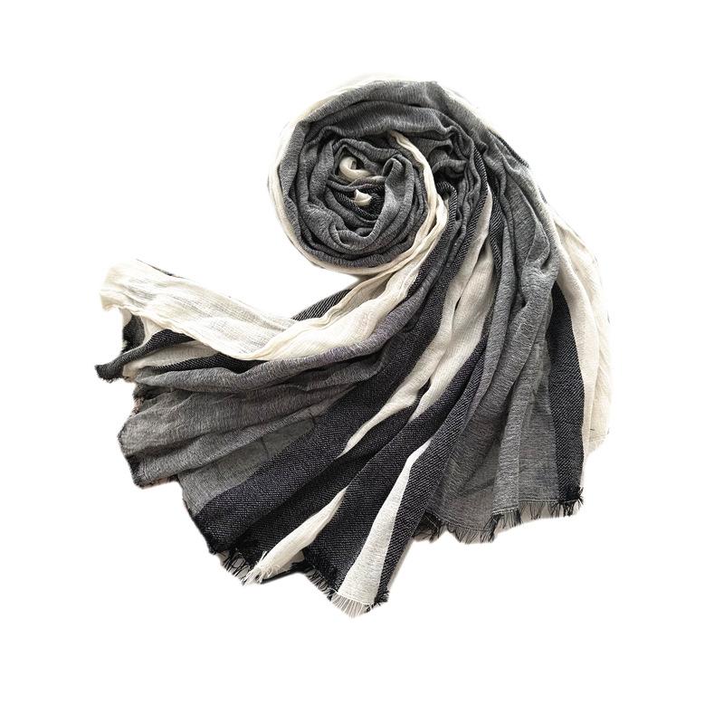 Women's Scarf Autumn and Winter Cotton Striped Warm Scarf New Yarn Dyed Versatile Scarf Thin