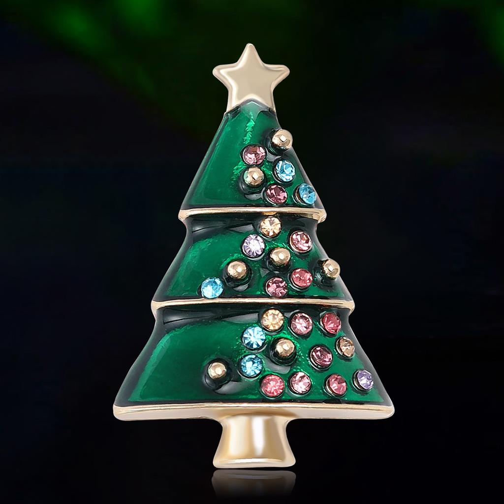 Christmas Classic Rhinestone Tree Brooches for Women Unisex Enamel Plant Pin Event Party New Gift Decoration Clothes Accessories