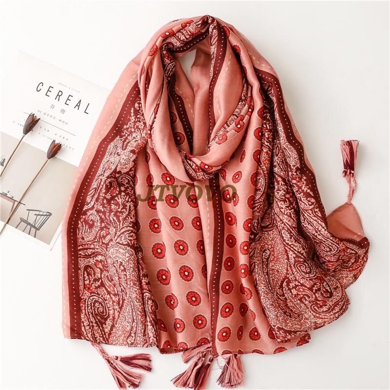 Soft Linen Cotton Scarf Shawls Women Luxury Premium Foulard Femme Long Spotted leopard print Tassel Scarfs Scarves Echarpe