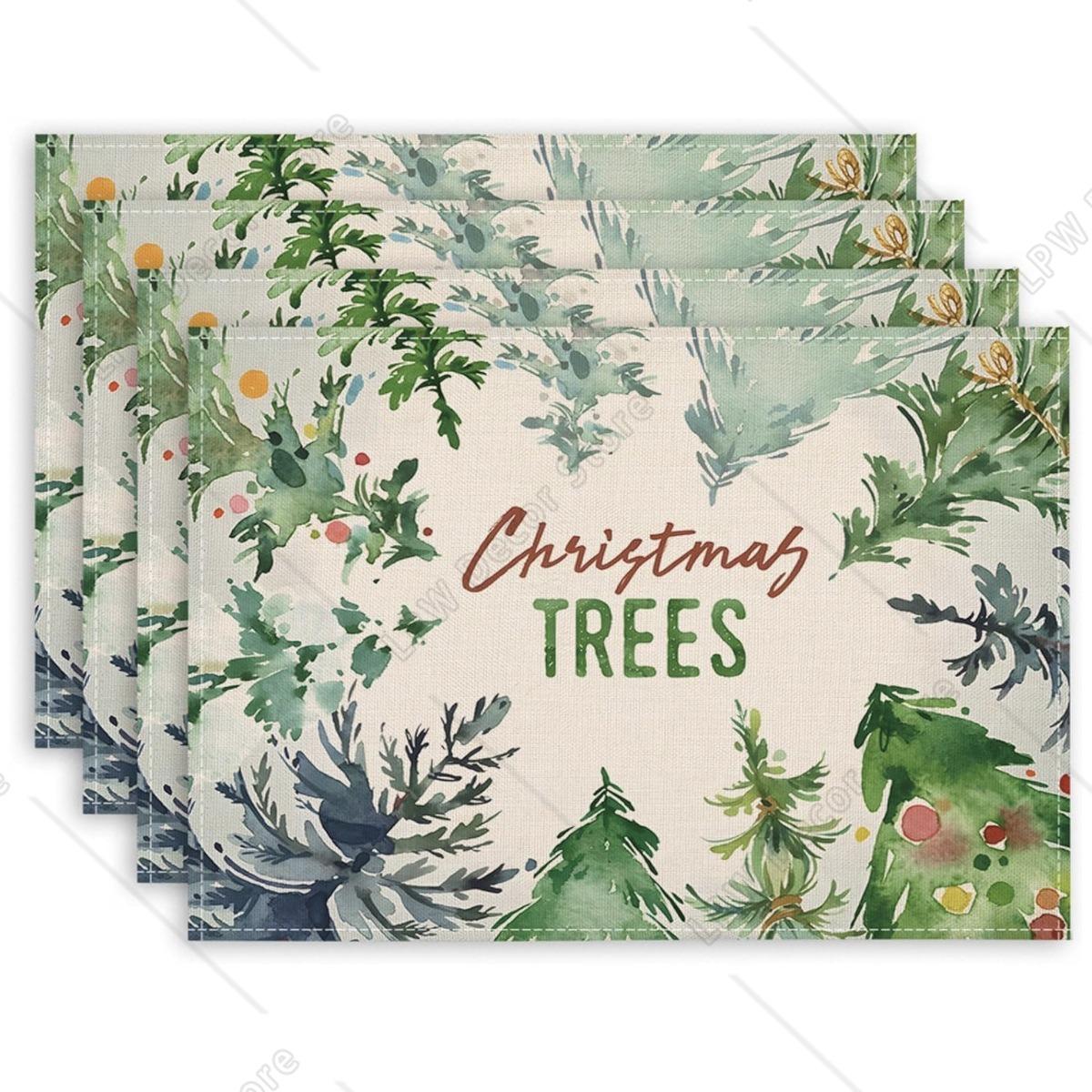 

Christmas Themed Table Placemats With Festive Patterns Holiday Wreaths Christmas Trees Snowmen Santa Claus Table Decor 4 PCS 12x18inch