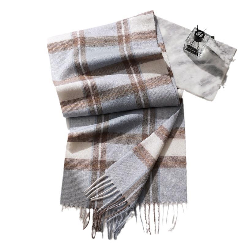 Autumn and winter new lamb wool scarf women's light luxury high-end plaid narrow scarf fringed versatile warm scarf