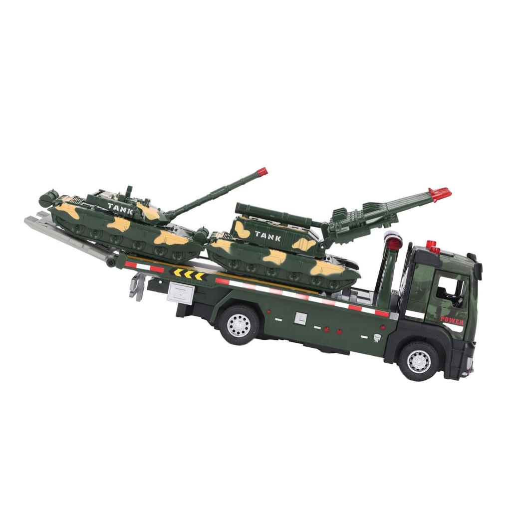 Flatbed Truck Toy with 2pcs Tank Simulation Alloy Military Truck Model Diecast Military Transporter