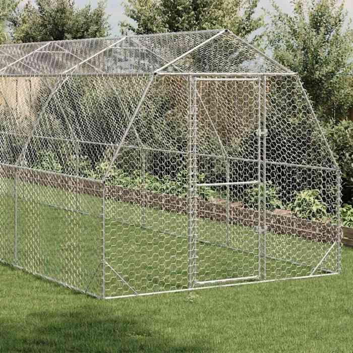 VidaXL Chicken Coop 2.5x12x2.25 M Galvanized Steel, Walk-in Chicken Coop, Accessible Chicken Run, Chicken Cage 3328520